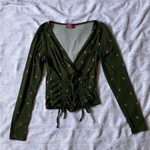 Ragdoll Dark Green Floral Wrap Blouse
